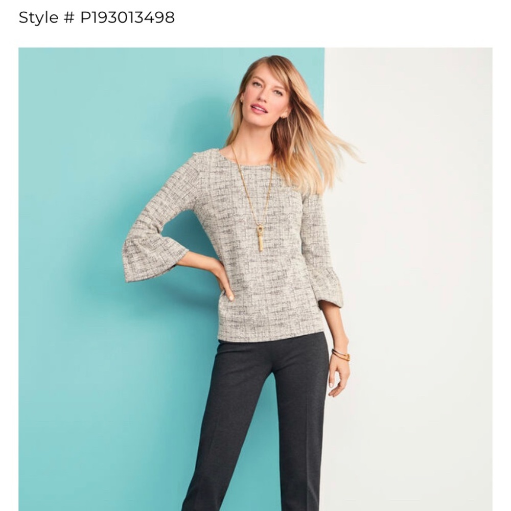 Talbots black/ivory flounce sleeve top